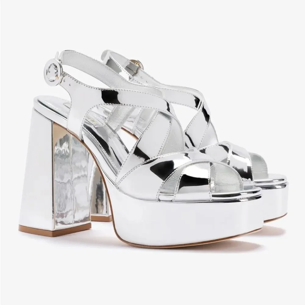 NEW Larroude Bee Sandal in Silver Specchio 10